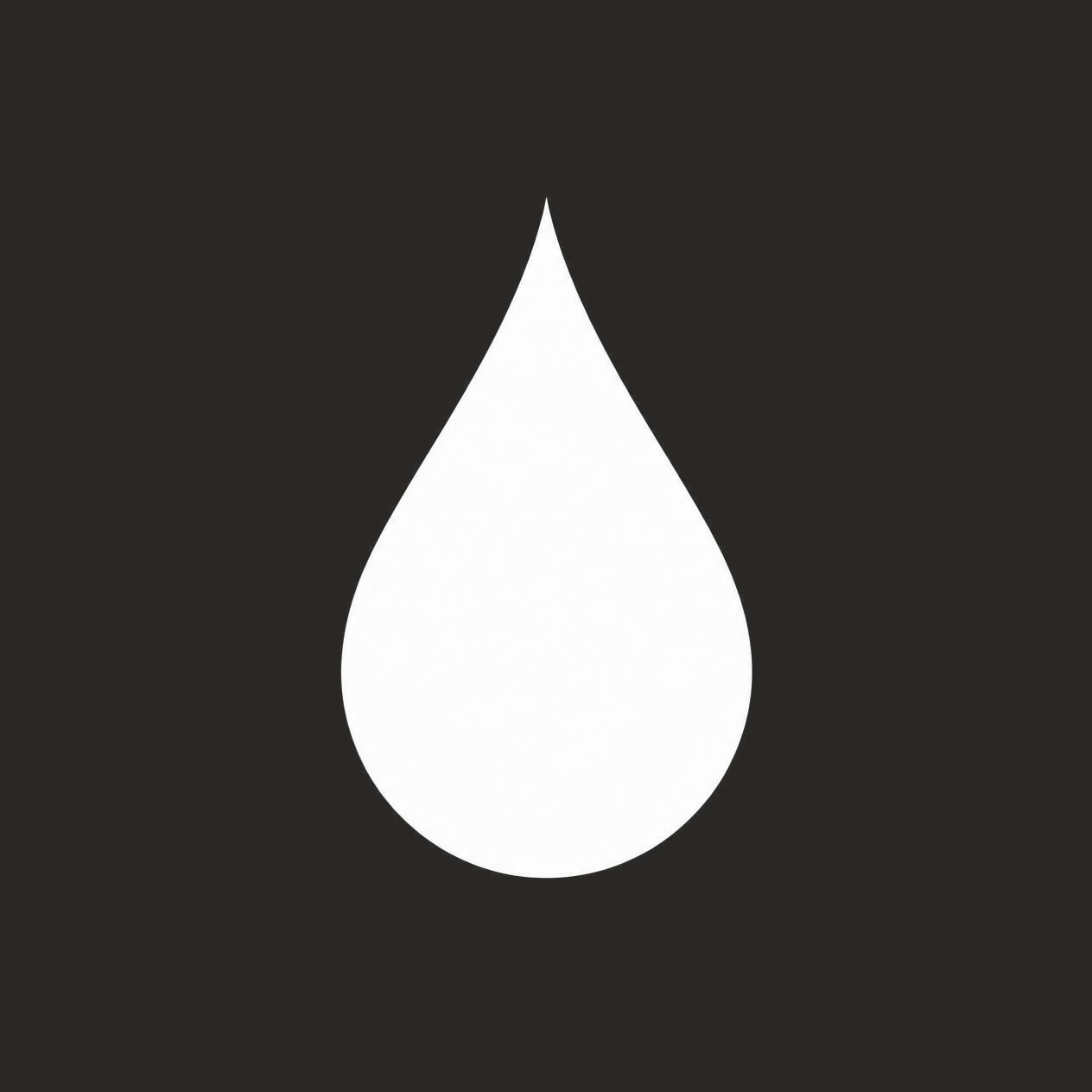 White water droplet icon on a black background.