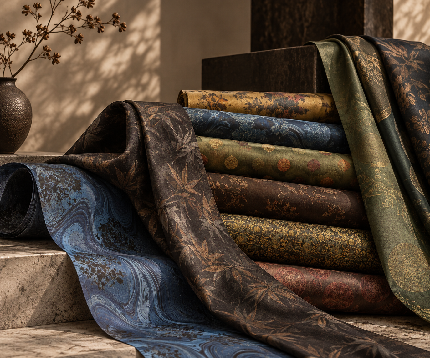 Traditional Chinese heritage handprinted floral motif