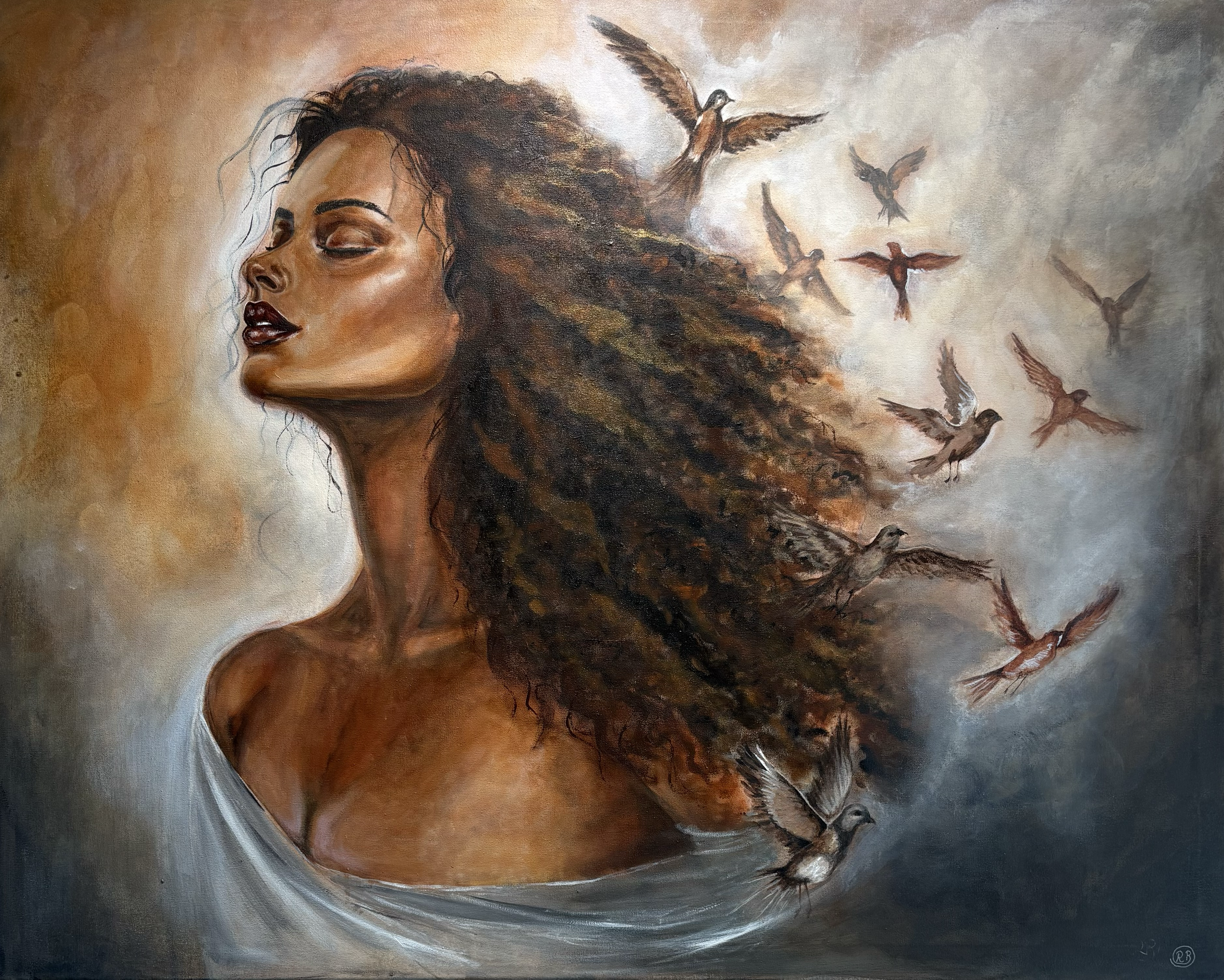 Draagster van vleugels · 80× 100 cm · acryl en olie op doek · 2026