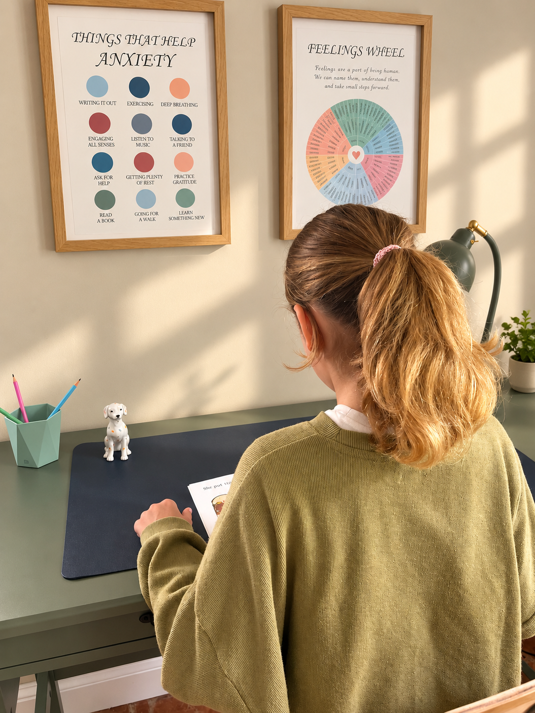 Child working at a desk in the Hiller Psychology practice.