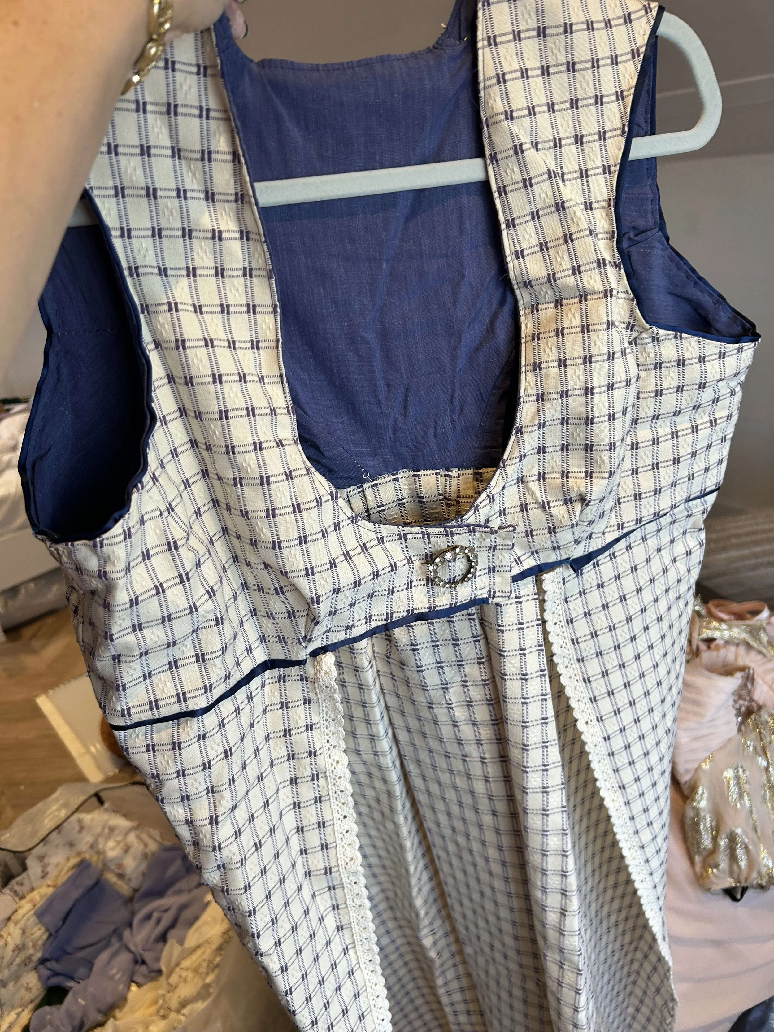 Robe - navy and cream check
