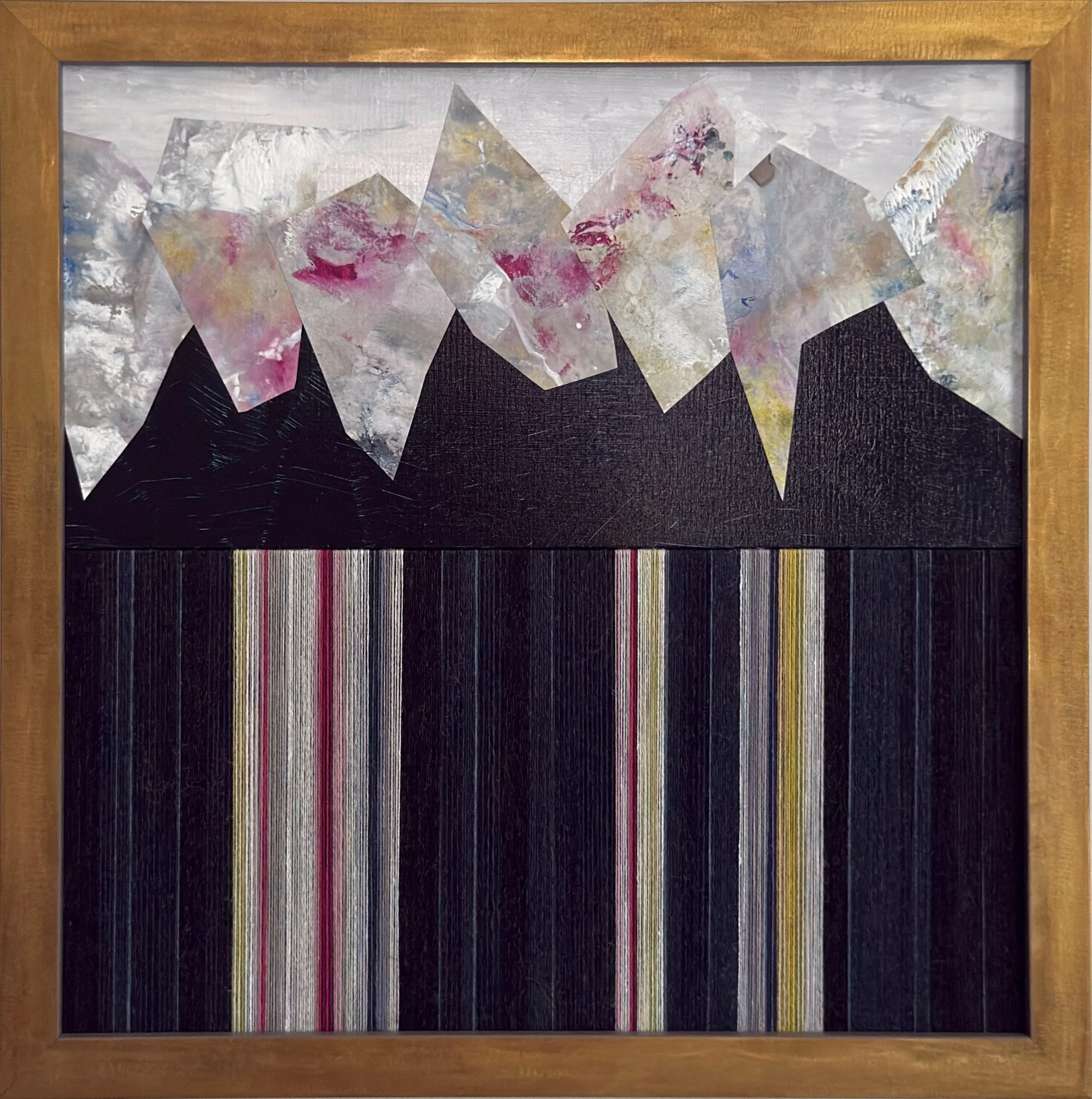 Lifeline 4, 2026
Acrylic, collage, wool and linen thread on two panels.
12 × 12 in.