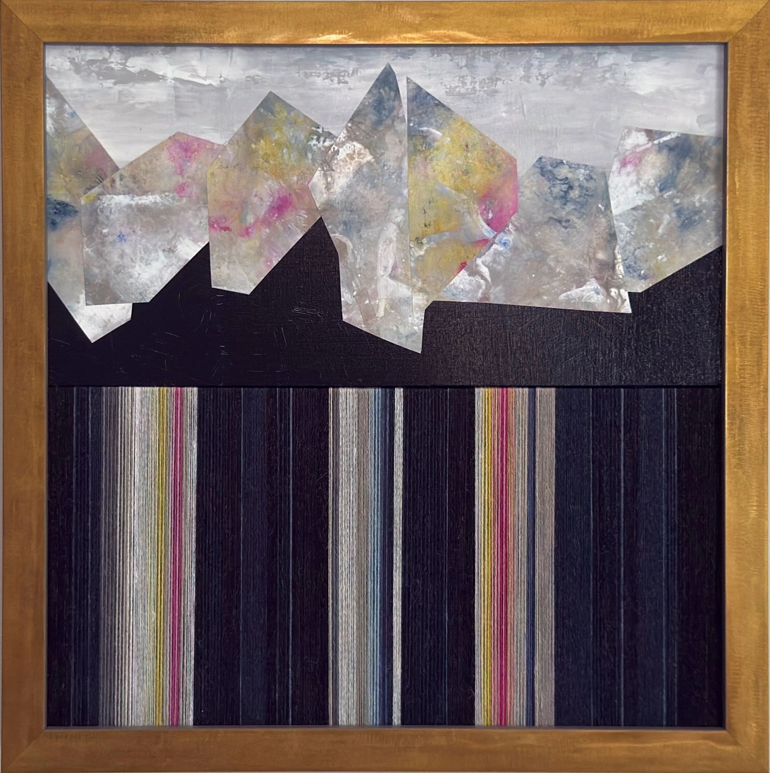 Lifeline 3, 2026
Acrylic, collage, wool and linen thread on two panels.
12 × 12 in.