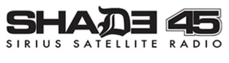 Logo for Shade 45 Sirius Satellite Radio featuring the word 'SHADE' with a stylized black fox head as the letter 'A', and the number '45' next to it.