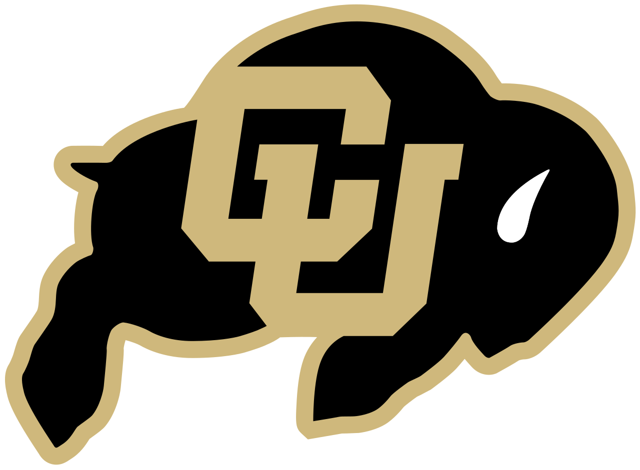 University of Colorado logo featuring a buffalo with a gold outline and the letters 'CU' in gold over a black background.