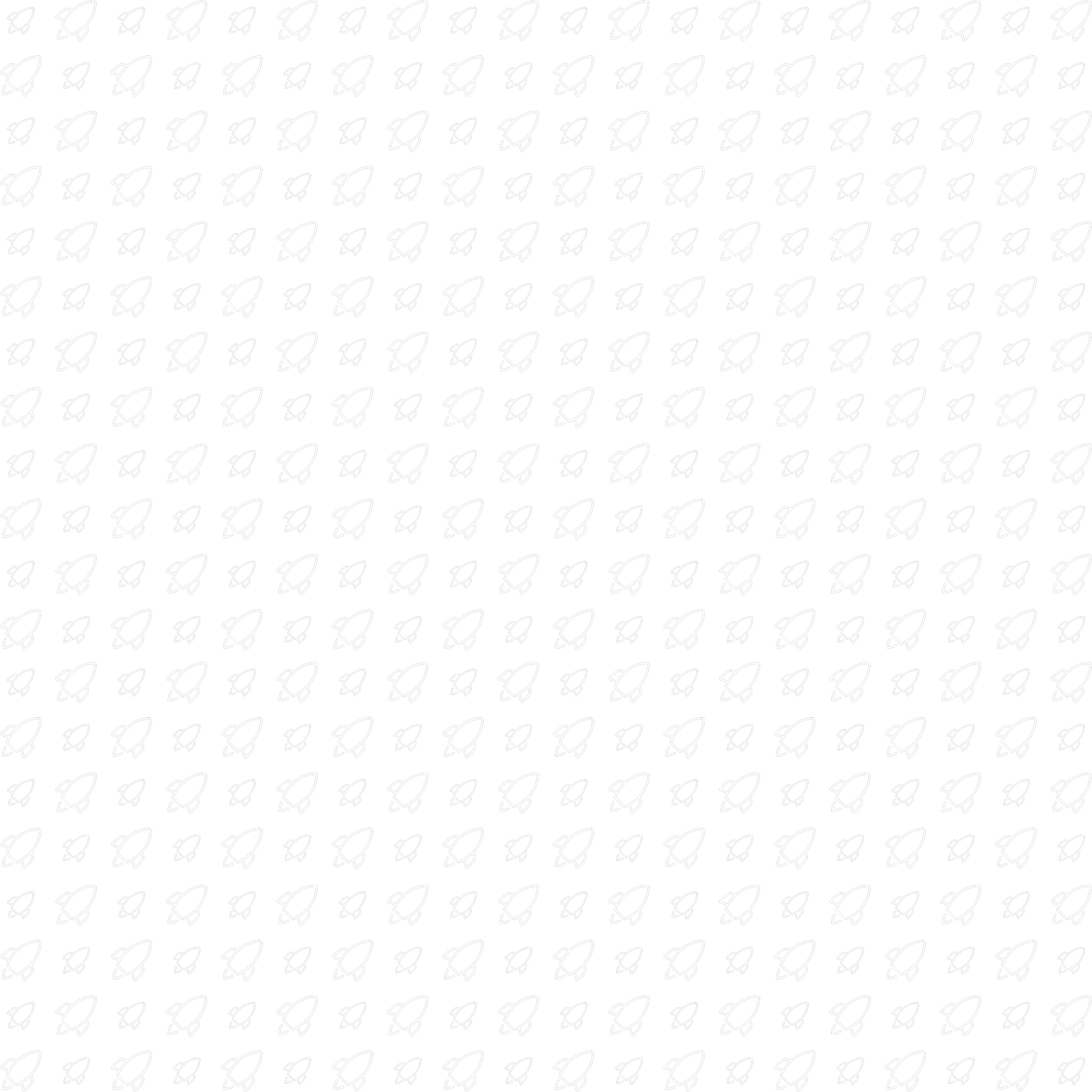 Pattern of white rocket ship icons on a black background illustrating product or business launch.