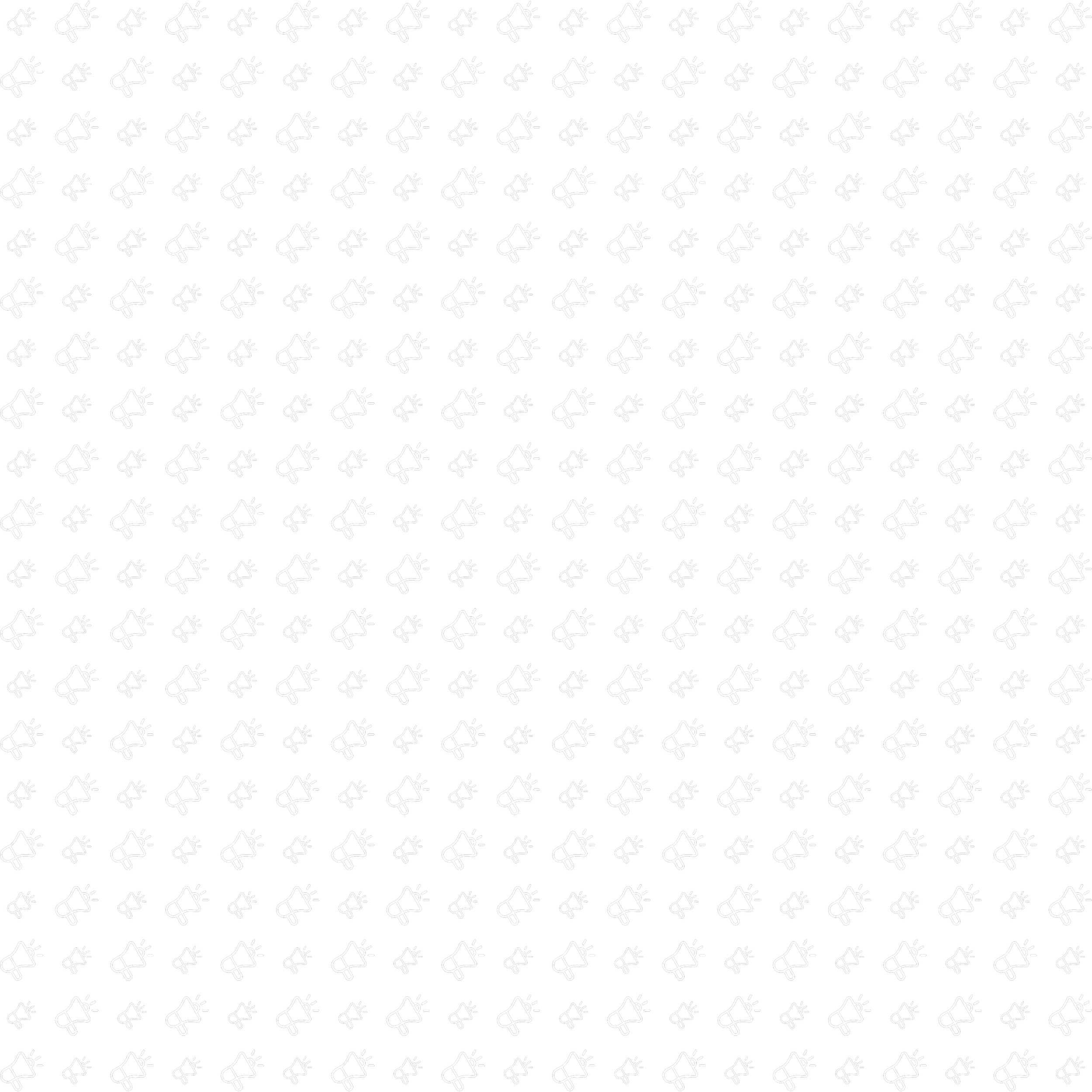 Repeated white outline illustrations of a loudspeaker icon on a black background illustrating loud and clear communication.