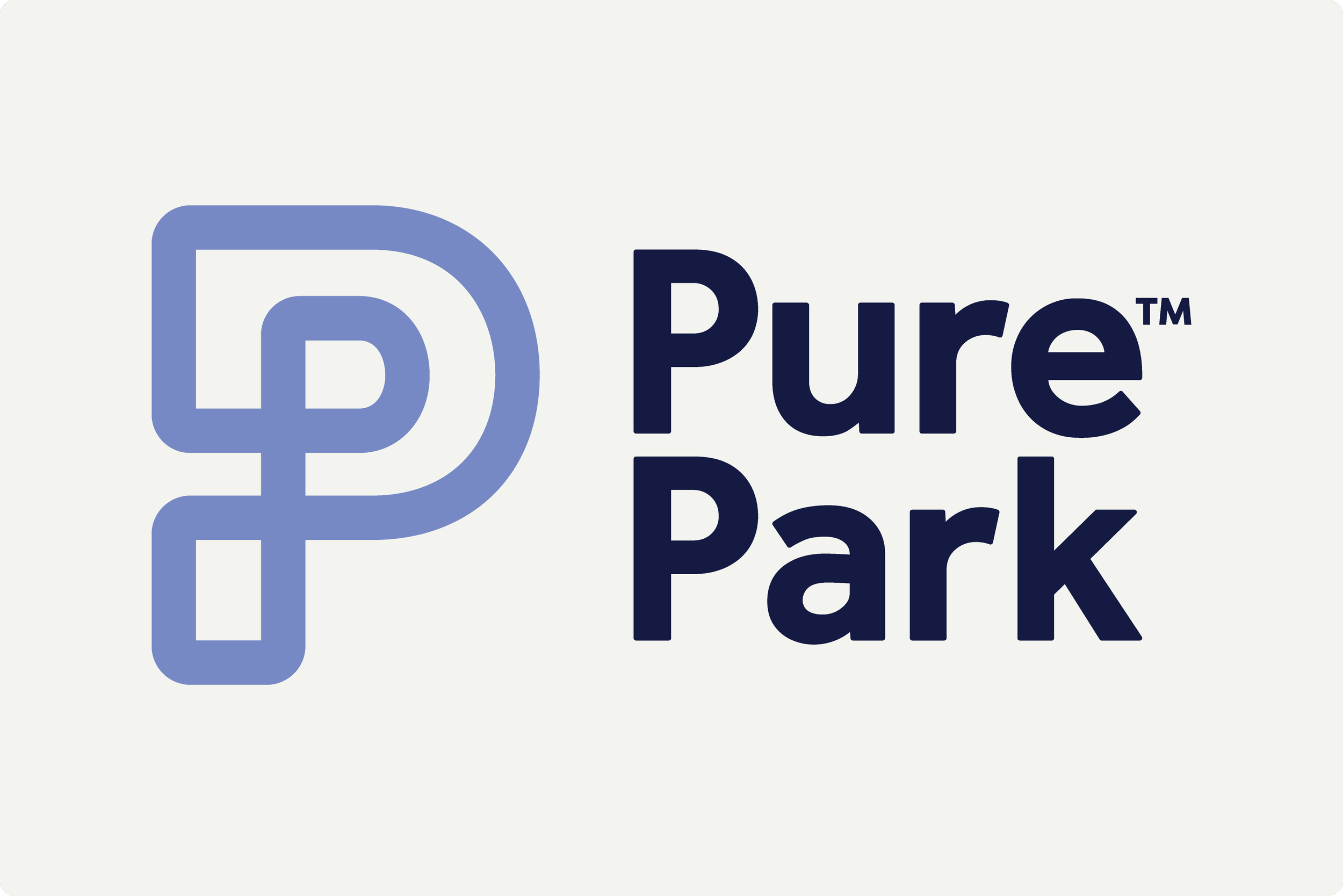 Logo for Pure Park featuring a stylised P shape next to the text 'Pure Park' in dark blue.