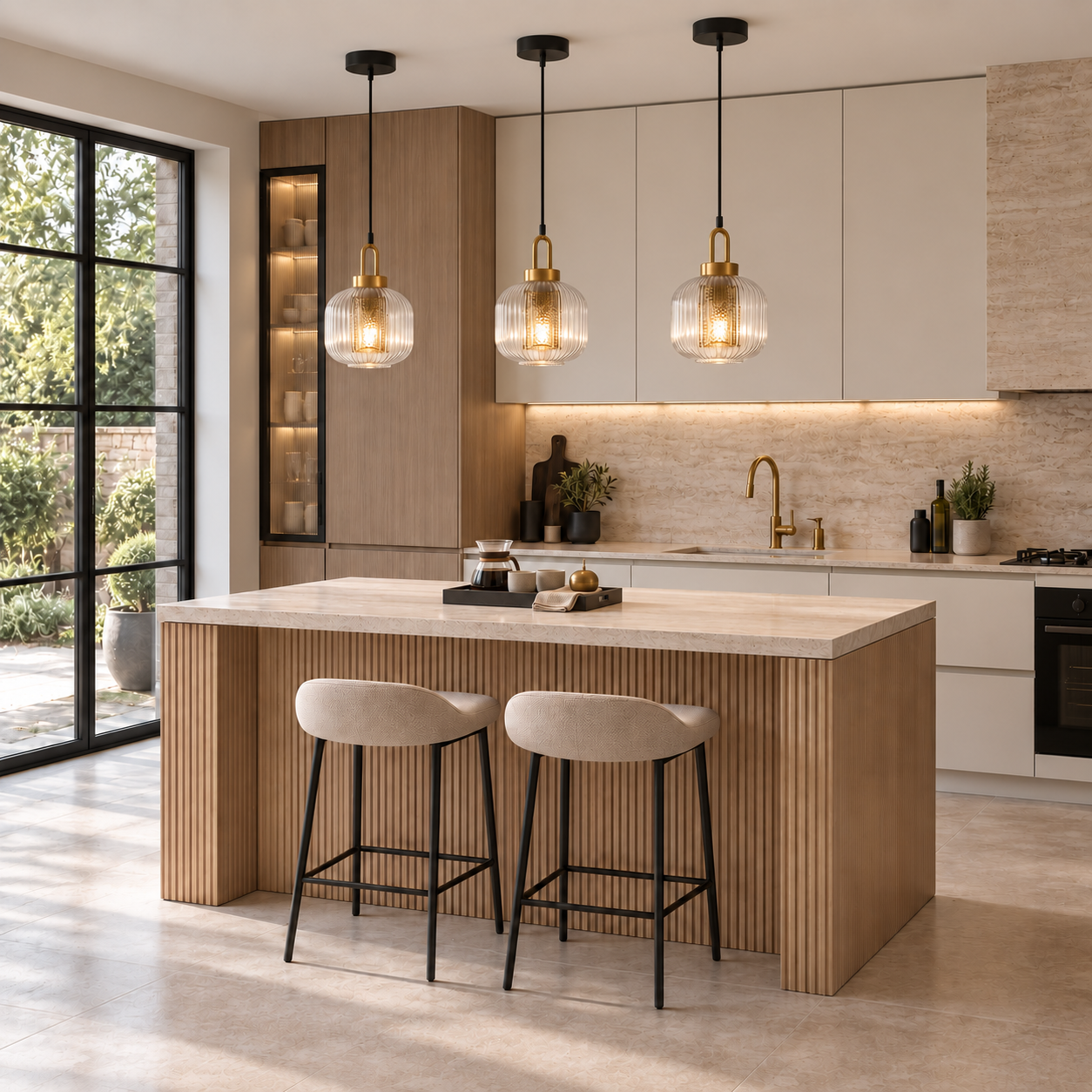 York Amber Ribbed Glass & Brass Kitchen Pendant Light — The Kitchen ...