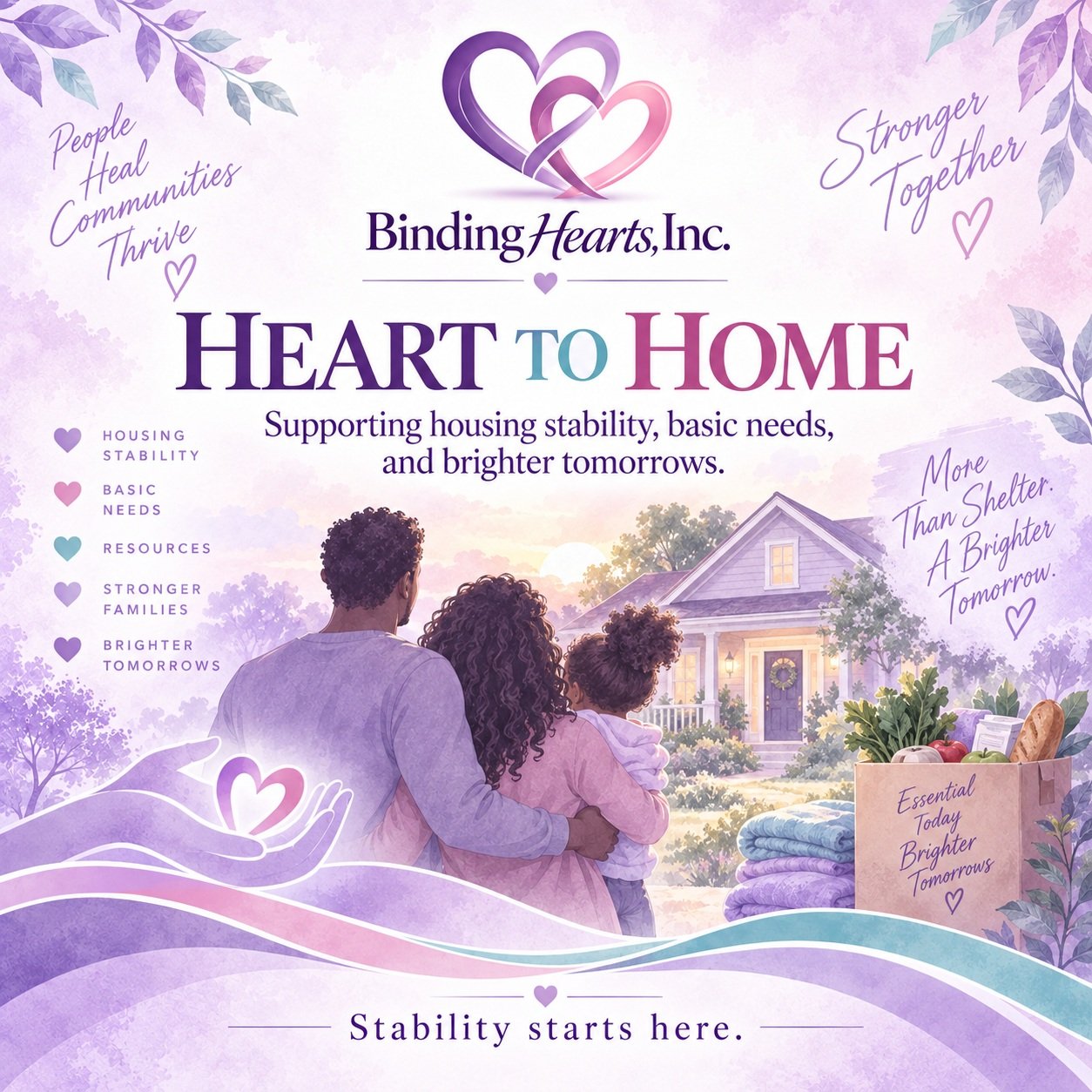 A safe and stable home can change everything. 🏠💜

Housing stability provides more than shelter.

It creates space for:

✨ Healing
✨ Employment
✨ Education
✨ Family stability
✨ Recovery
✨ Hope

Through our Heart to Home initiative, Binding Hearts In