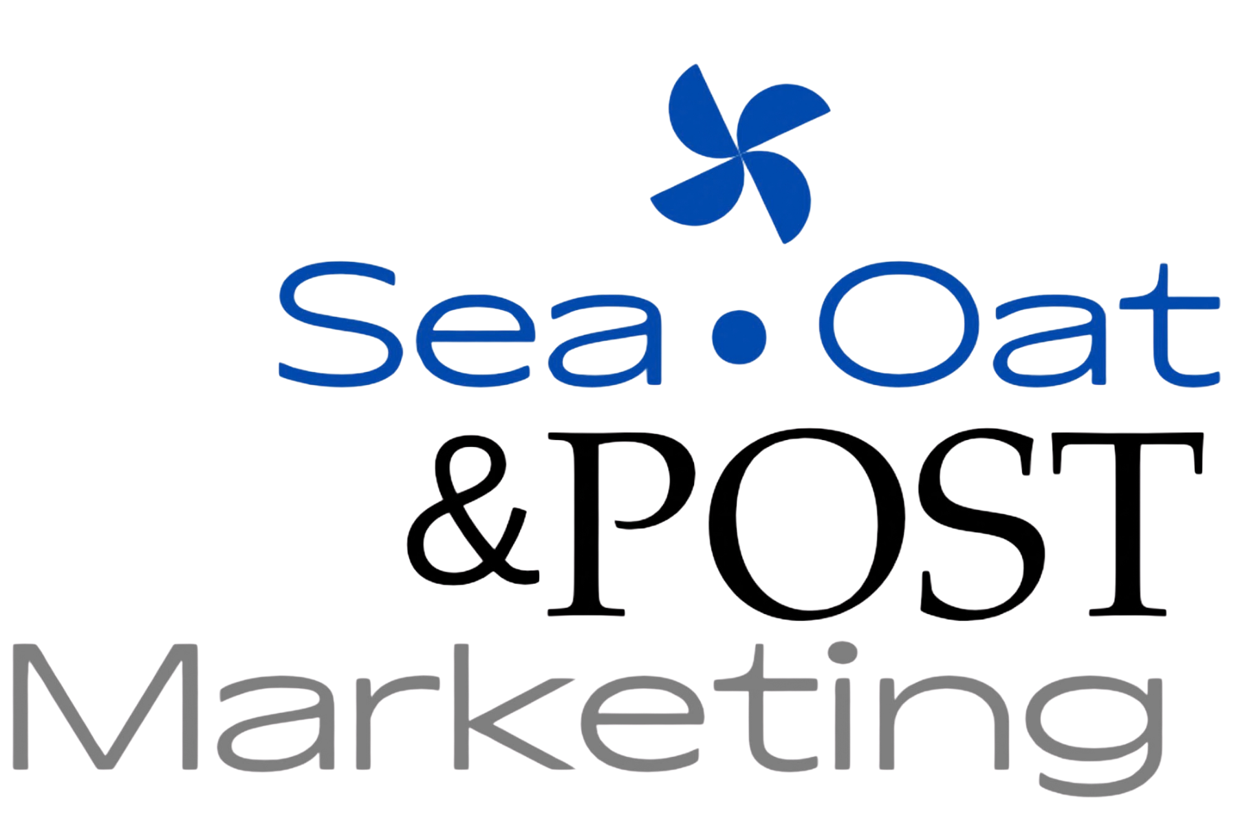 The logo for Sea Oat & Prospect, featuring a blue pinwheel or flower-like graphic above the stylized text with the words 'Sea Oat' in blue, '& Prospect' beneath in black, and 'Marketing' below in gray.
