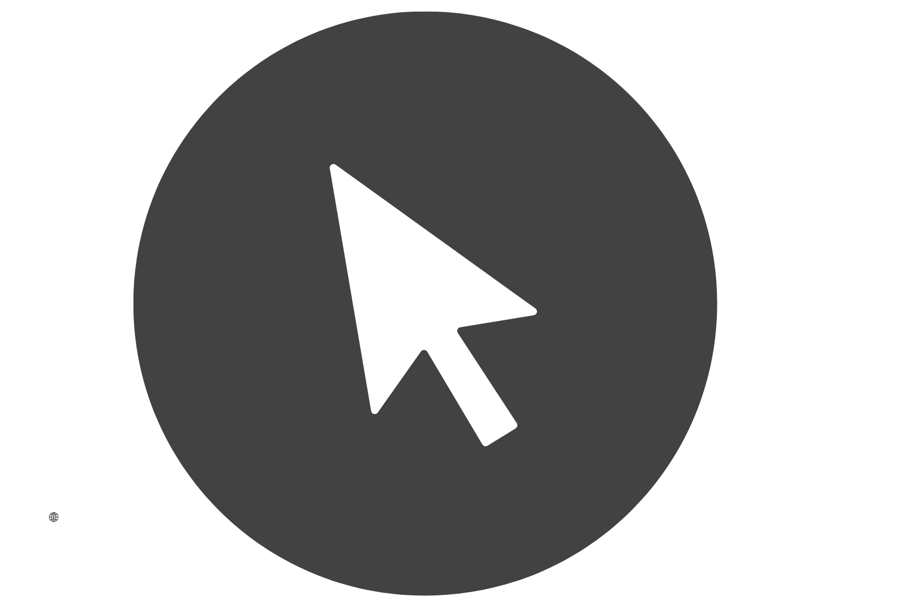 A black cursor arrow is clicking on a gray emergency stop button, which has a black border and is surrounded by a dark gray circle.