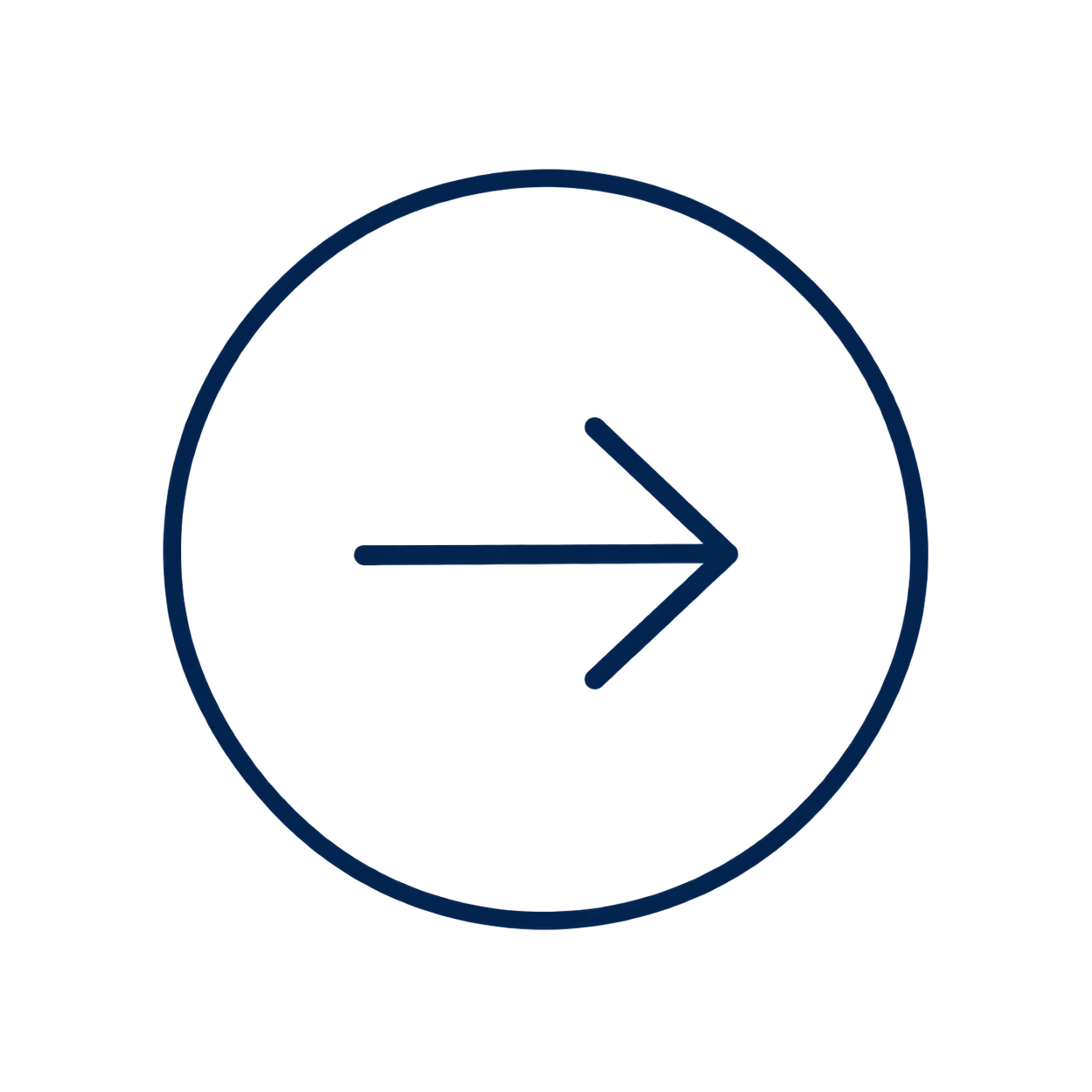 A round clock with a dark blue outline and a right-pointing arrow in the center.