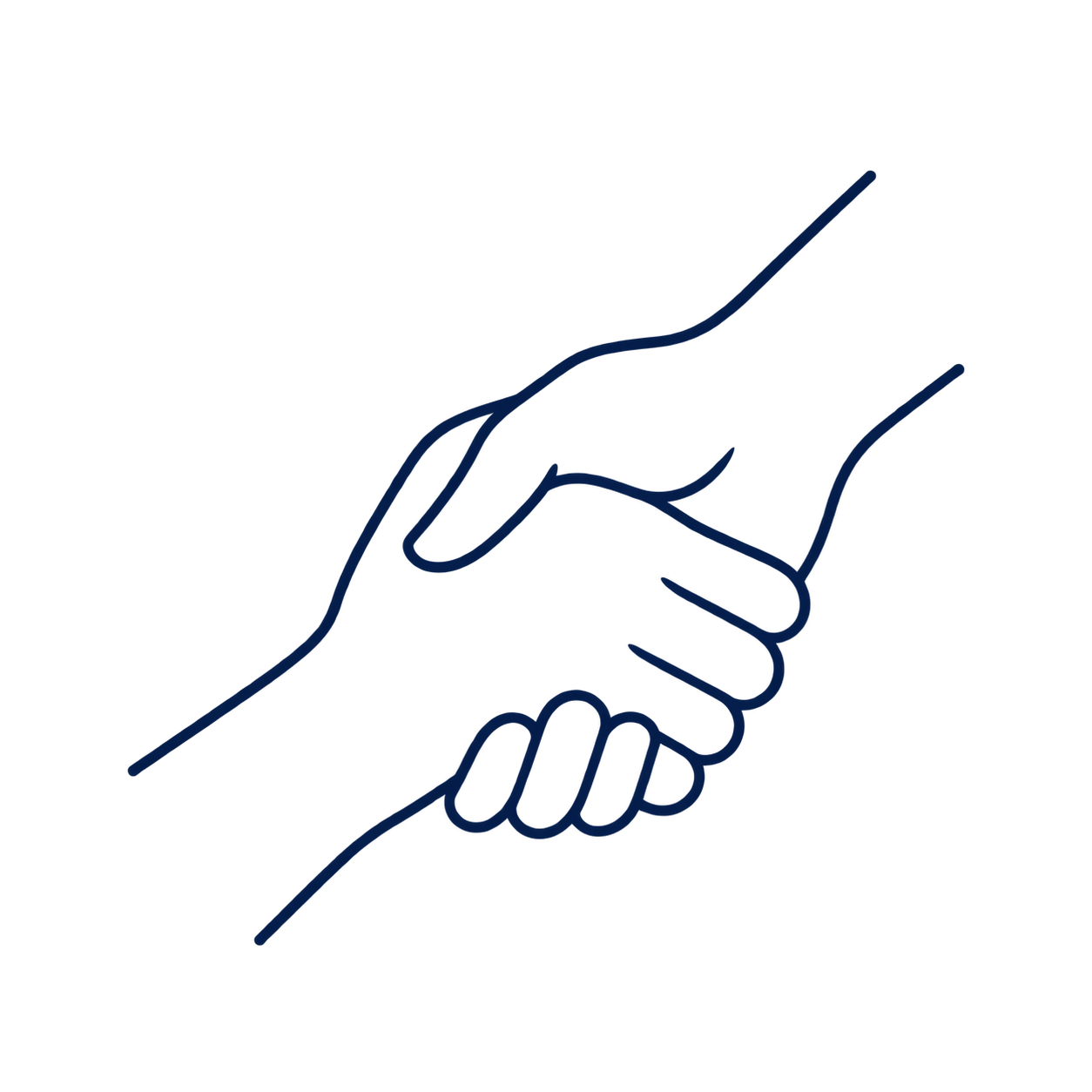 Outline drawing of a handshake between two hands.