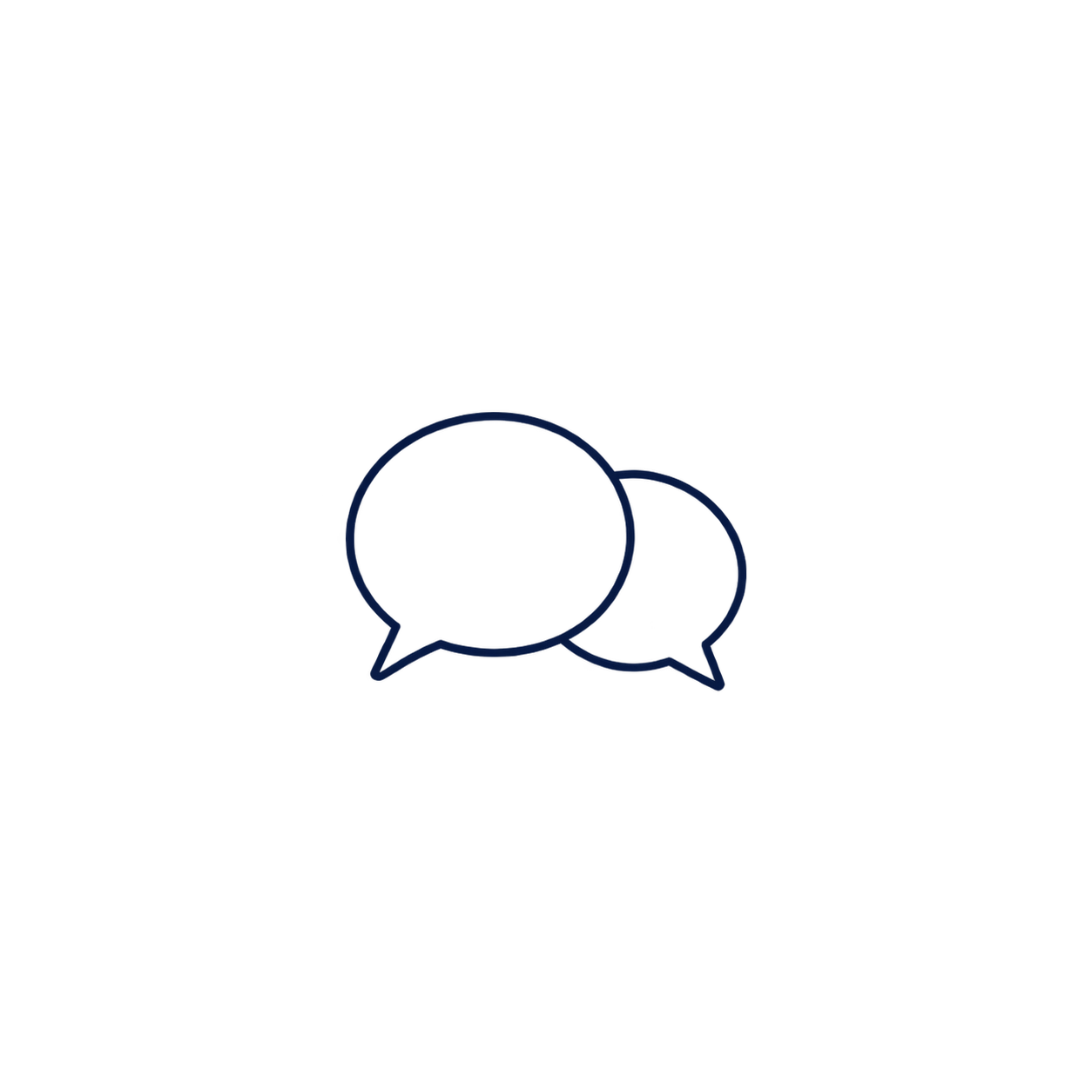 Two overlapping chat bubbles, one larger and one smaller, outlined in dark blue, on a black background.
