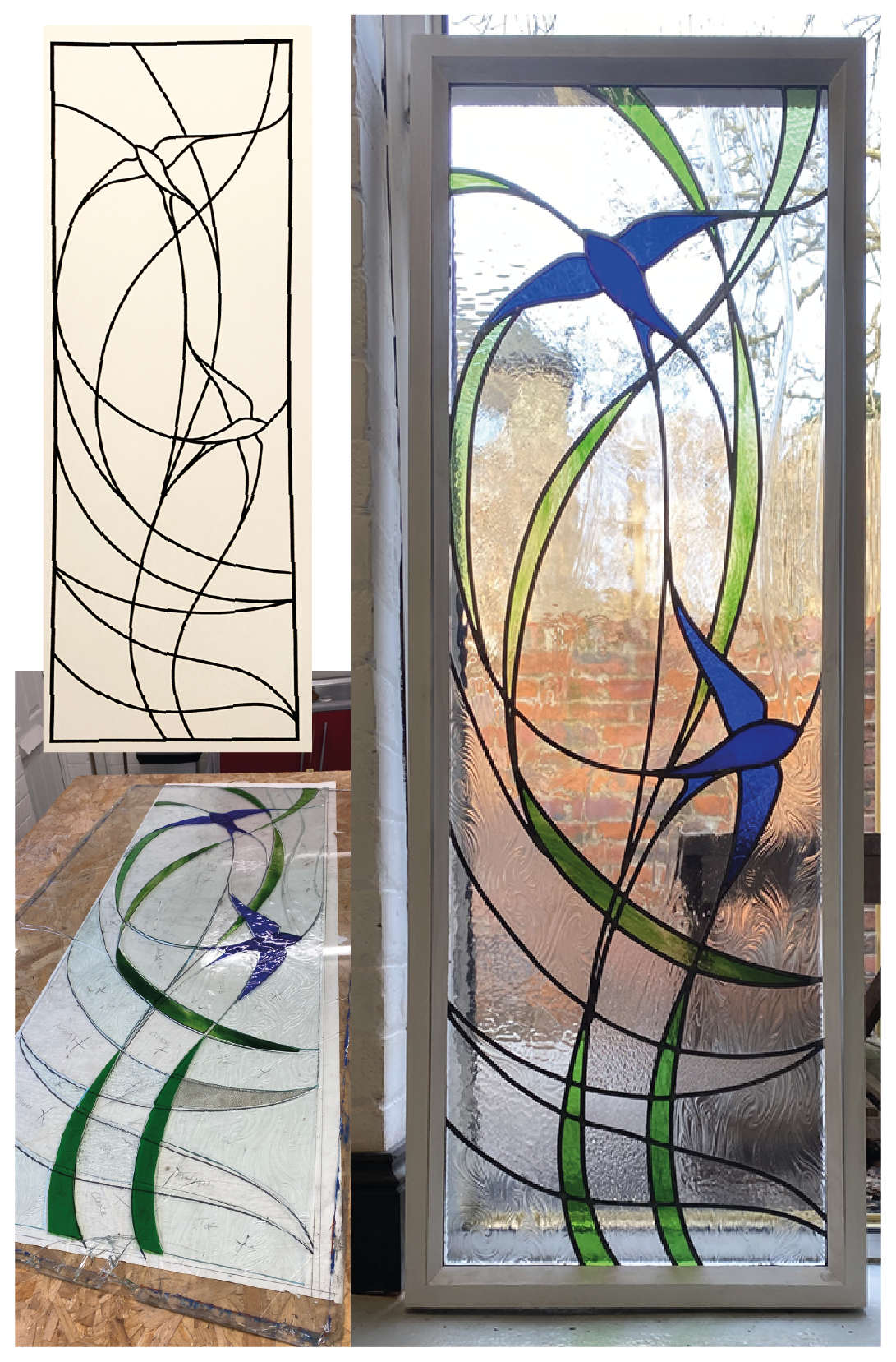 Revival Stained Glass: Swallow Bird panel