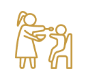 A person helping another person sit or stand, with a caregiver or nurse assisting.