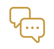 Two overlapping speech bubbles, one with three dots, representing communication or conversation.