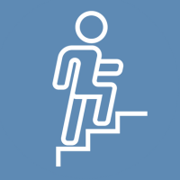 Line drawing of a person climbing stairs