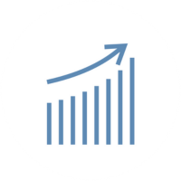 A rising bar chart with an upward trending arrow