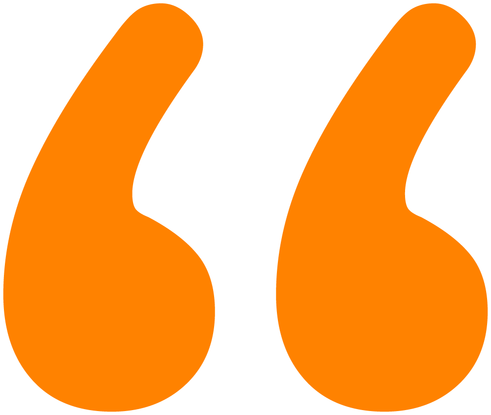 Orange quotation marks on a black background.