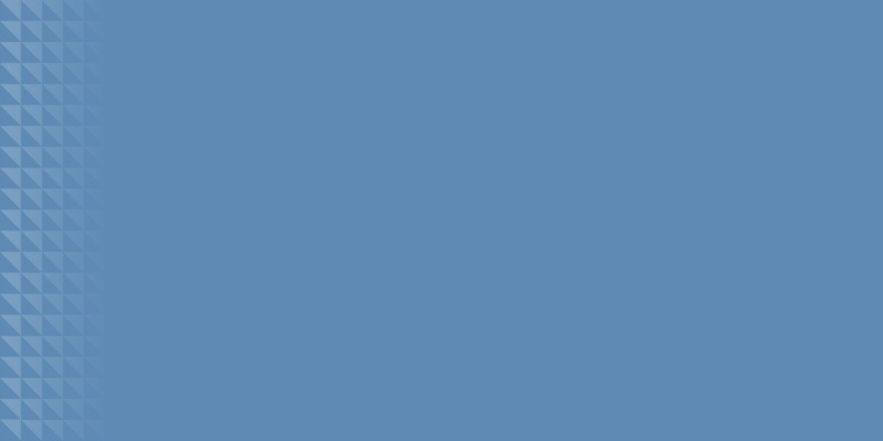 Solid blue background with a pattern of small, evenly spaced, light blue triangles on the left side.