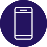 Icon of a smartphone on a dark blue circular background