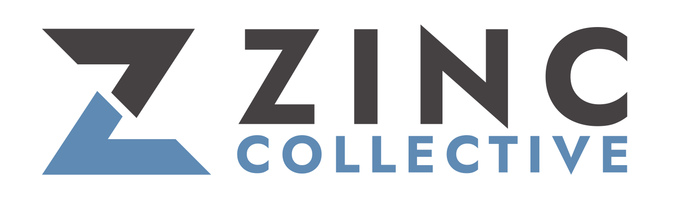 Logo for ZINC Collective with a stylized blue and black geometric letter Z and the words 'ZINC COLLECTIVE' in black and blue text.