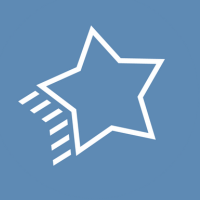 Outline of a star with lines indicating motion or a streak, on a blue background.