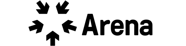 Black arrows pointing towards a central point with the word 'Arena' in bold black font.