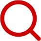 Magnifying glass icon in red on a white background.