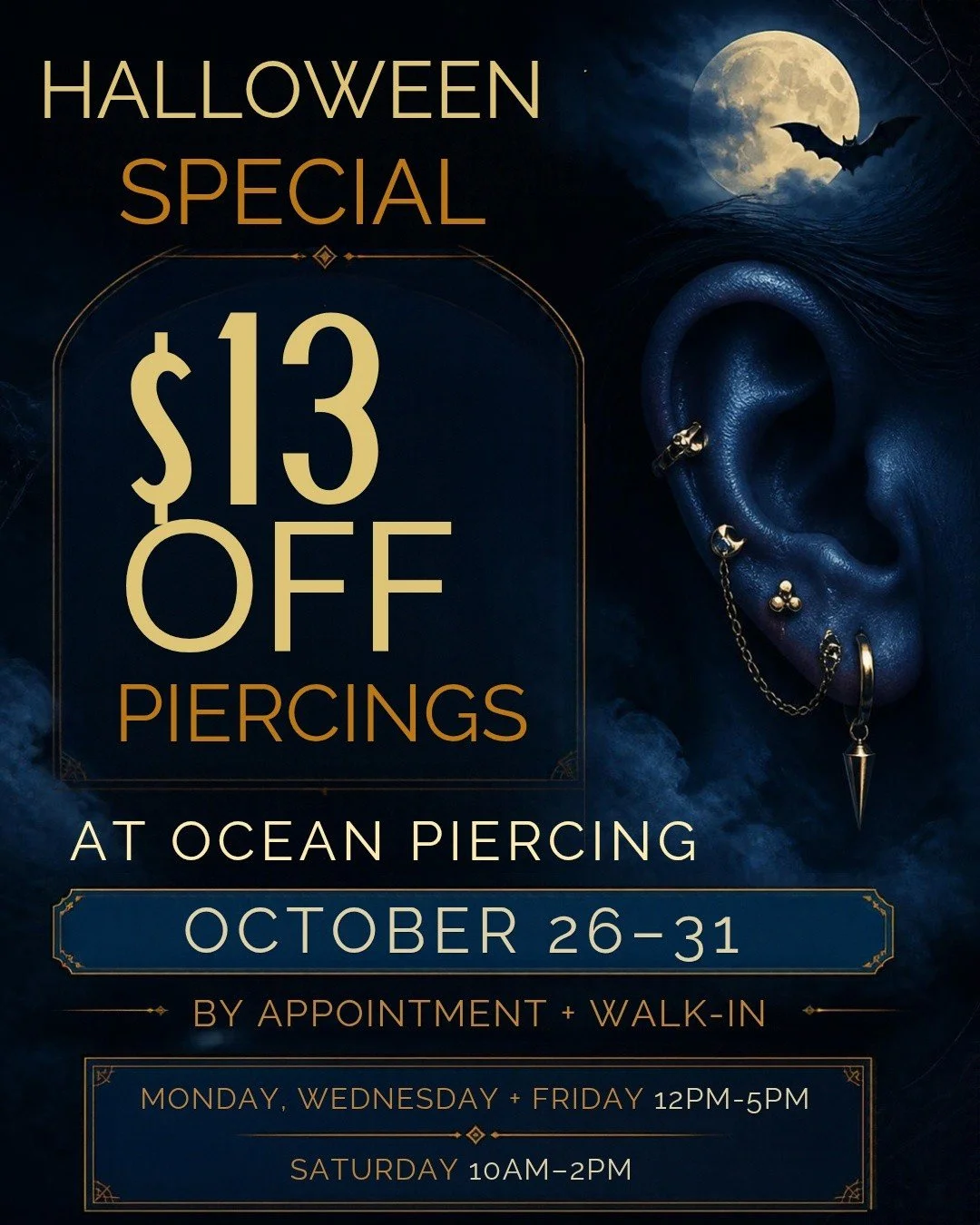 Don't forget...this week through Saturday $13 off piercings!! Happy Halloween 🎃 

 #halloween🎃 #oceanpiercing #yulee #FernandinaBeach #ameliaisland