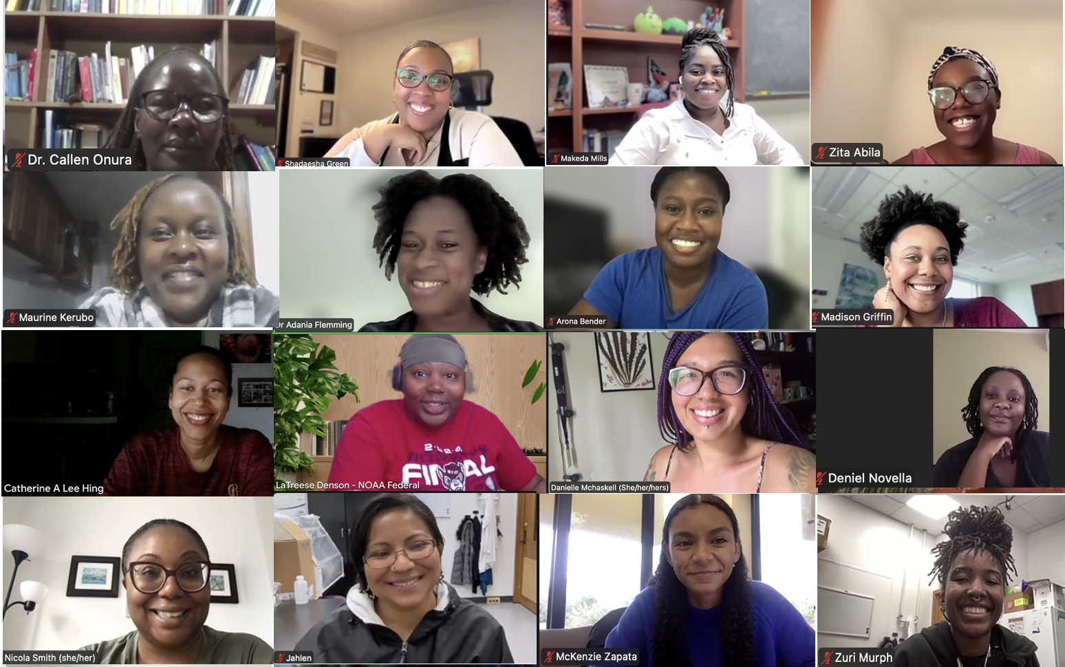 Dr. Adania Flemming and members of the Accountability With Care community gathered virtually for a shared coworking and accountability session.