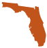 Black silhouette of the state of Florida with an orange overlay