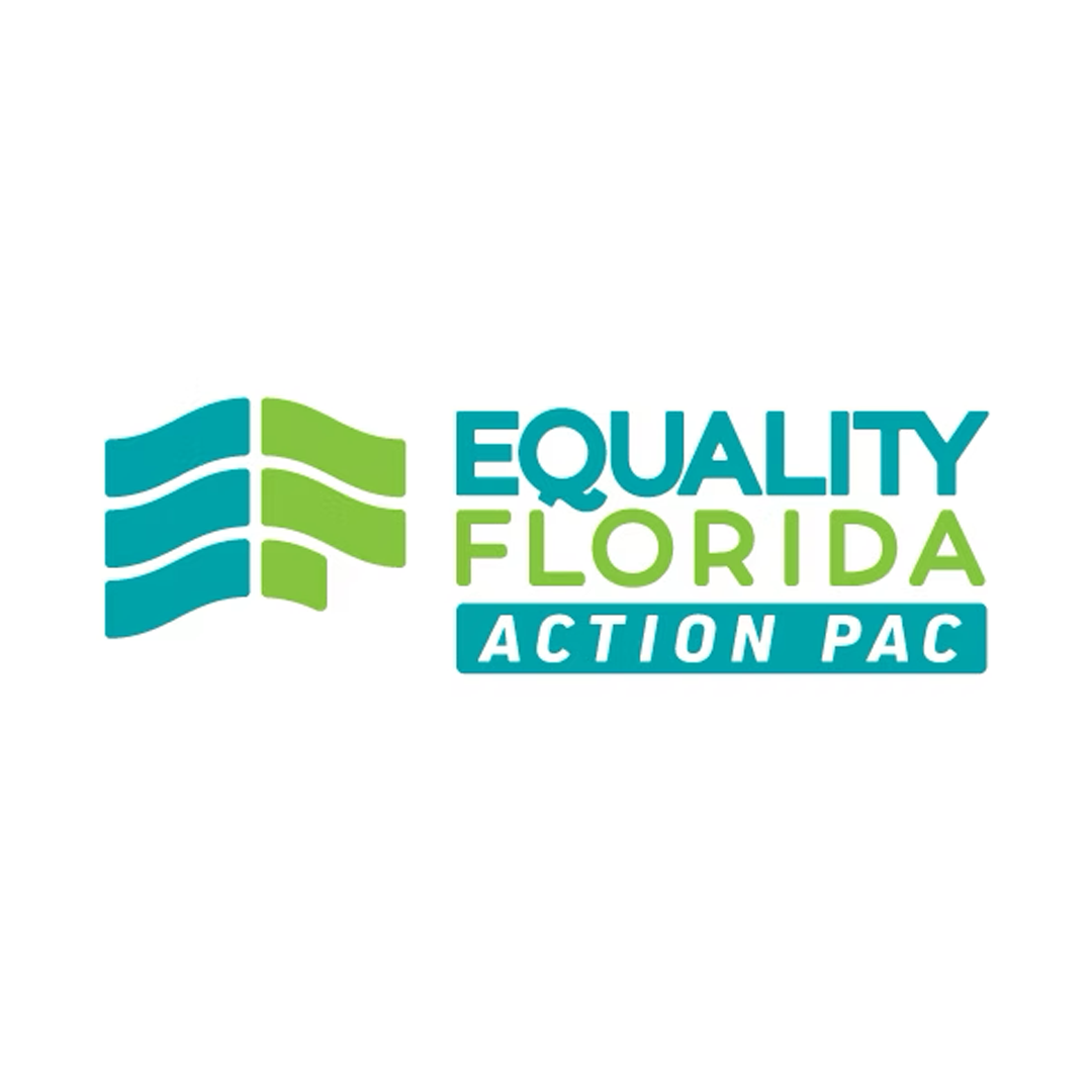 Logo for Equality Florida Action PAC featuring abstract blades of grass and text.