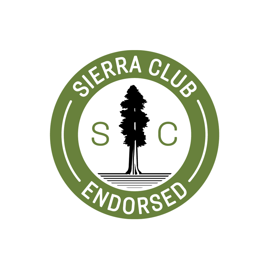 Sierra Club endorsed logo with a black tree in the center and a green circular border.