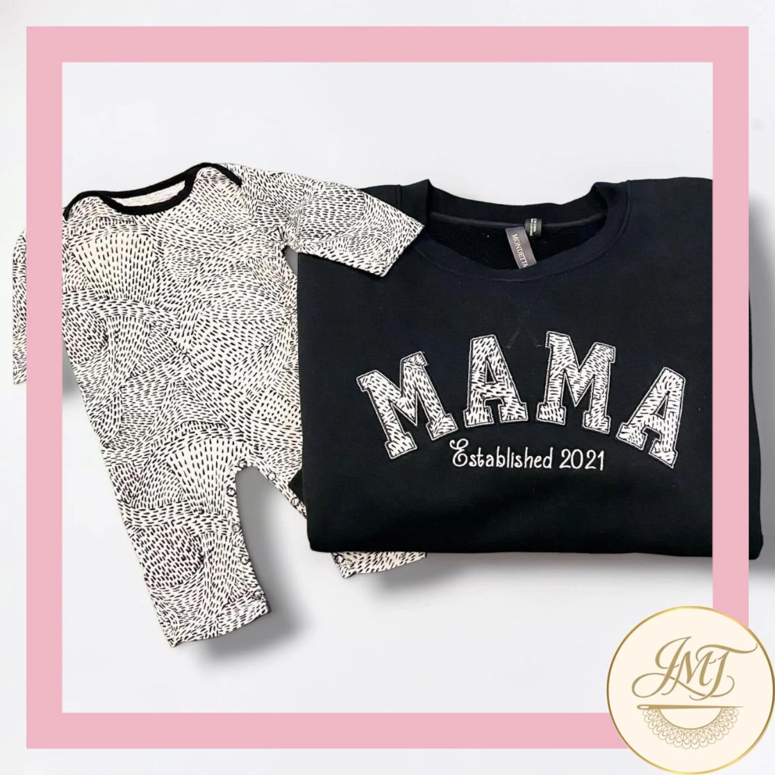 This mom requested an applique sweater incorporating fabric from an outgrown onesie - what a great memento!