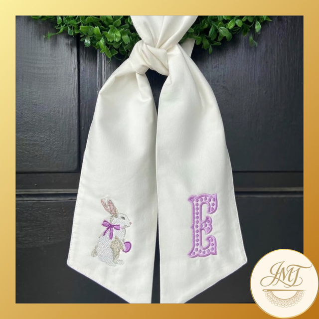 Easter Bunny design and a Standard Initial on a white sash.