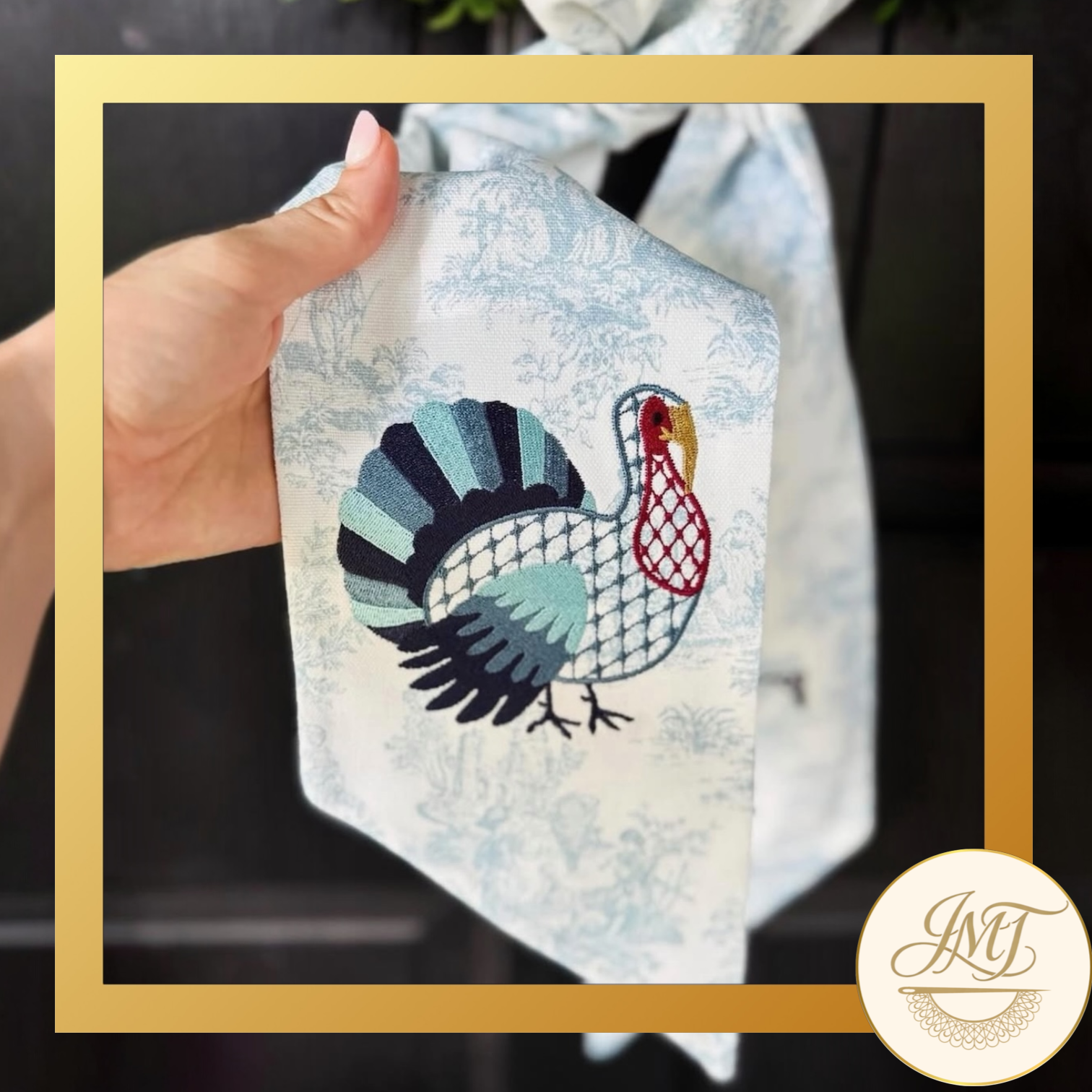 Shake things up by changing the color palette! This blue sash called for shades-of-blue turkey.