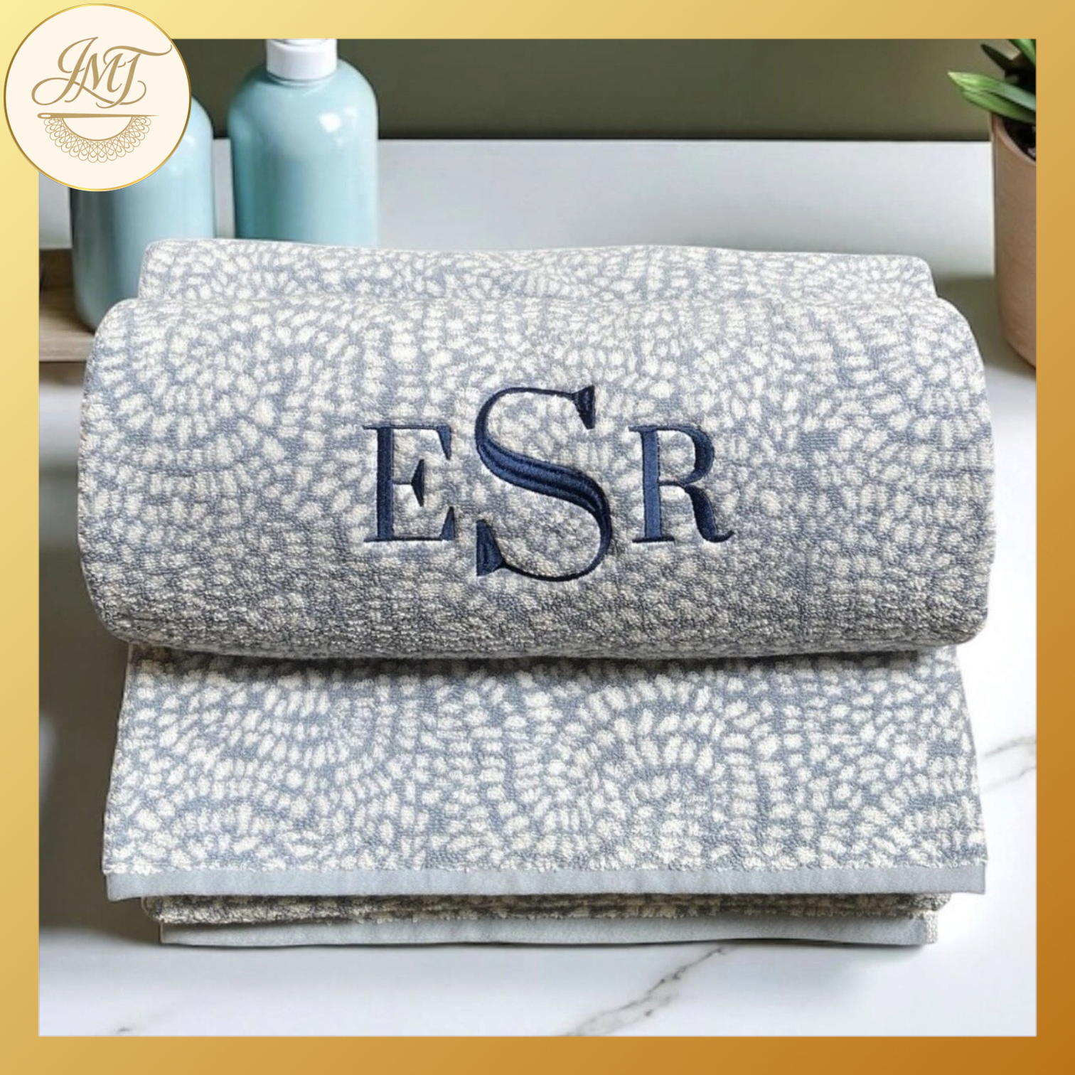 Classic monogrammed bath towel set.
