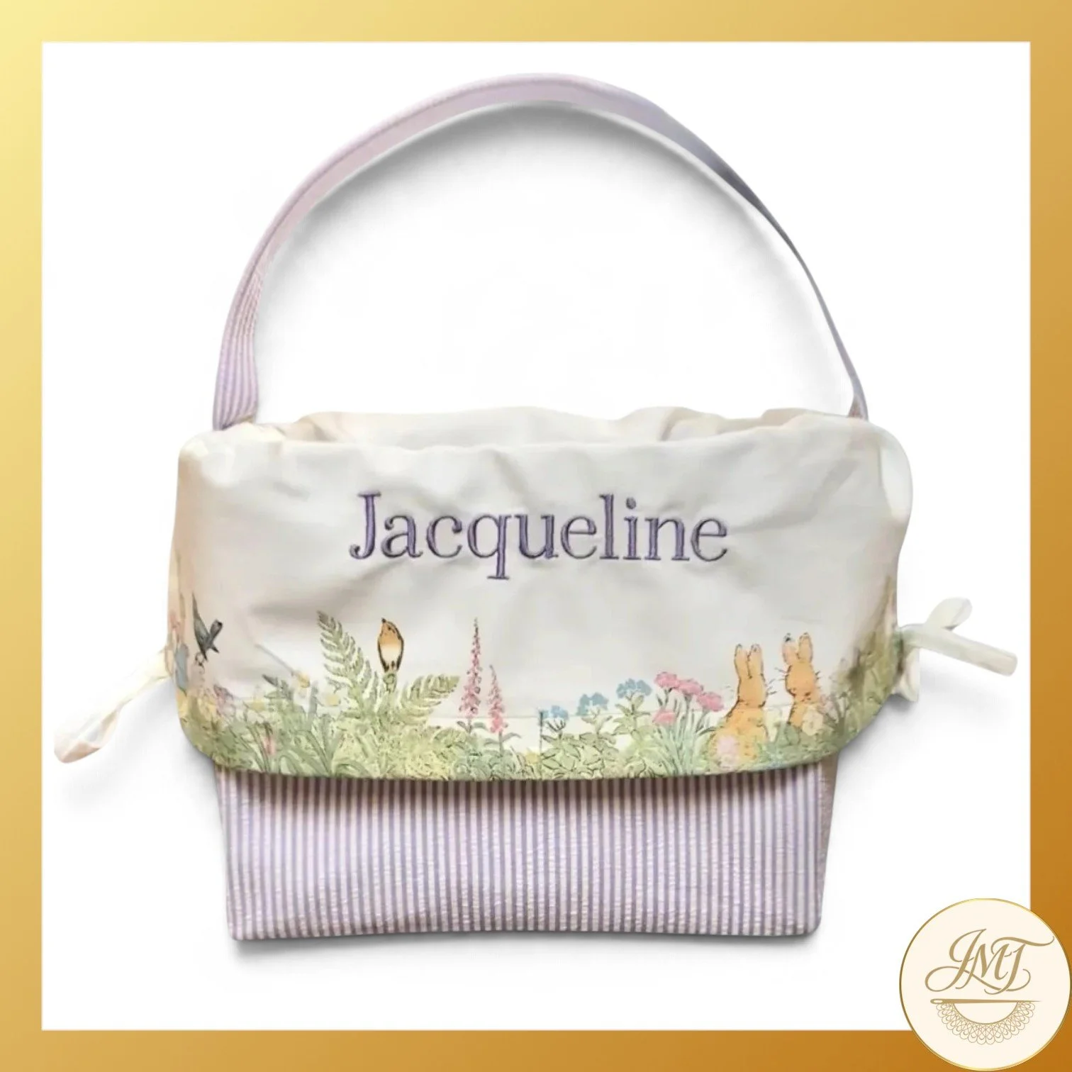 Embroidered Easter basket liner.
