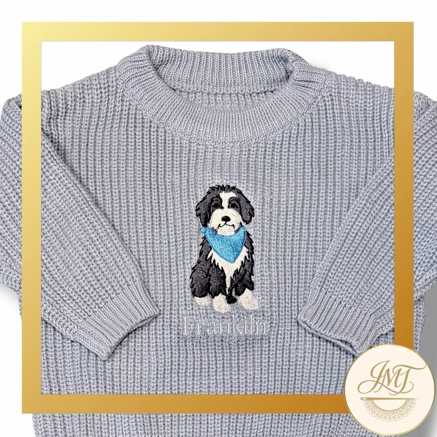 Baby sweater - featuring fur brother, Franklin. 🐶🧵🪡