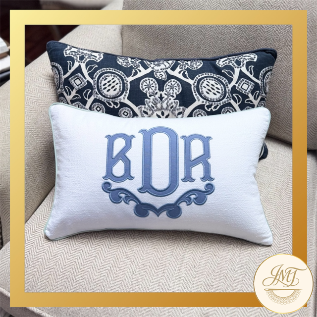 These 12"x20" applique throw pillows are made-to-order with your choice of fabric and thread colors.