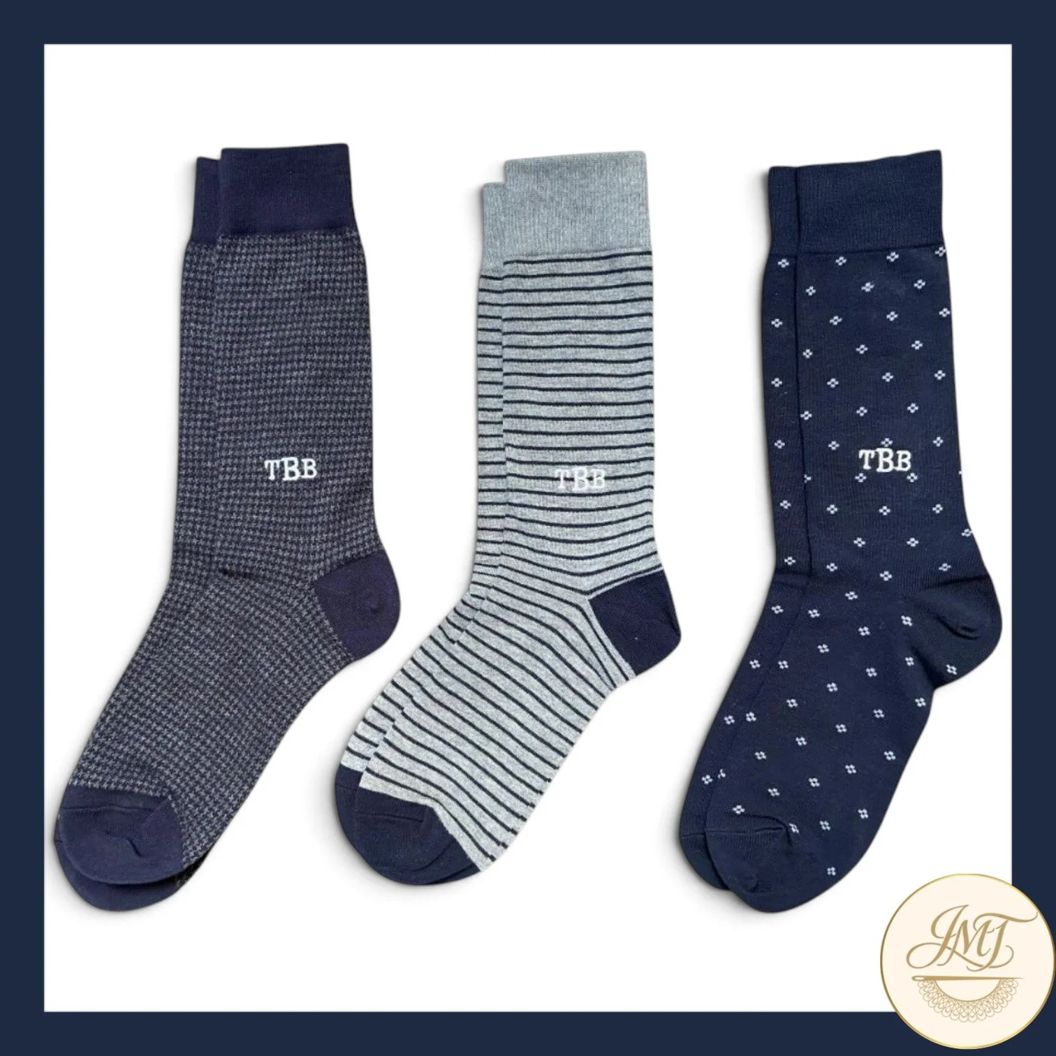 Dress up his dress socks with a small monogram on the cuff or around the ankle.
