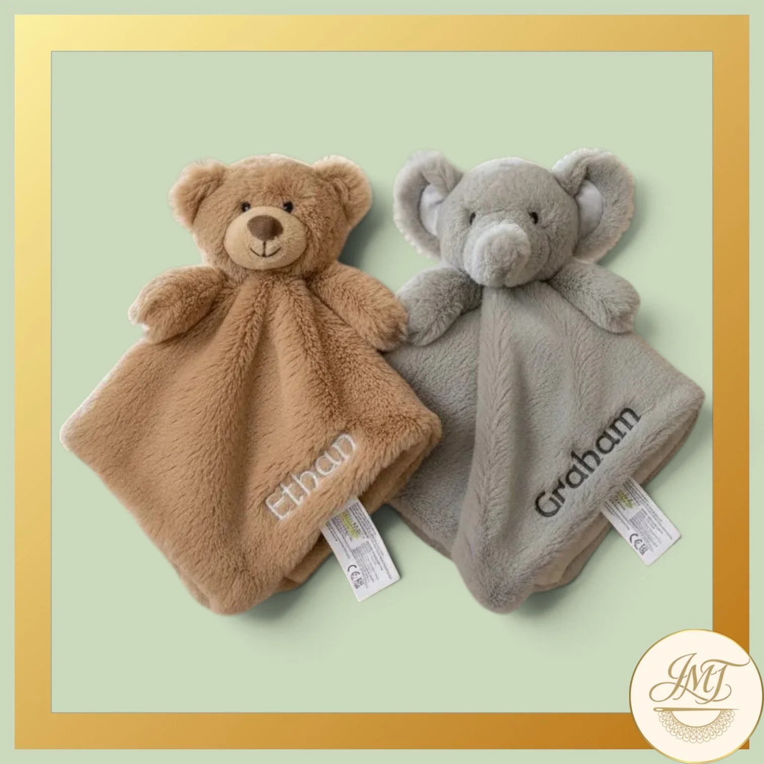 Embroidered loveys make great baby gifts.