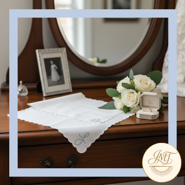 This "something blue" embroidery added a special touch to the bride's handkerchief.