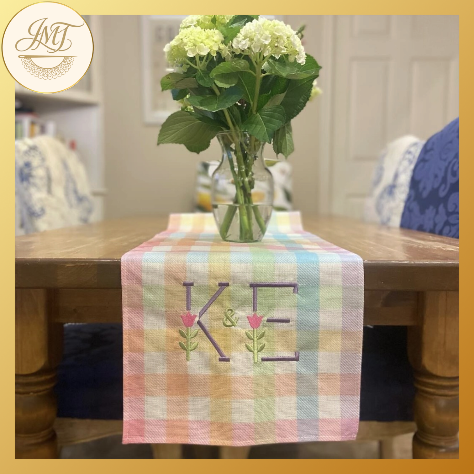 Embroidered spring table runner.