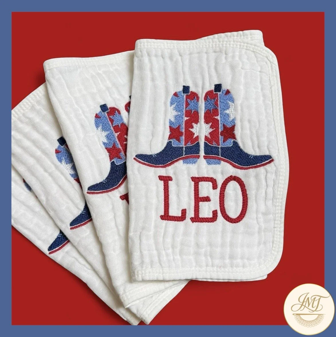 Muslin burp cloths for Mom's little cowboy.
