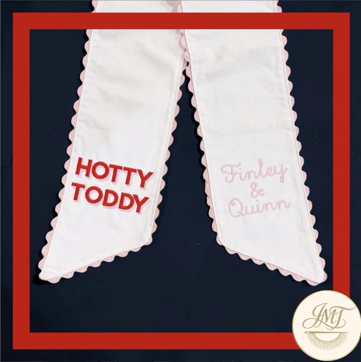Southern schools... we see you. Another dorm room and sorority house trend is to hang a wreath on your door with a custom, embroidered wreath sash.