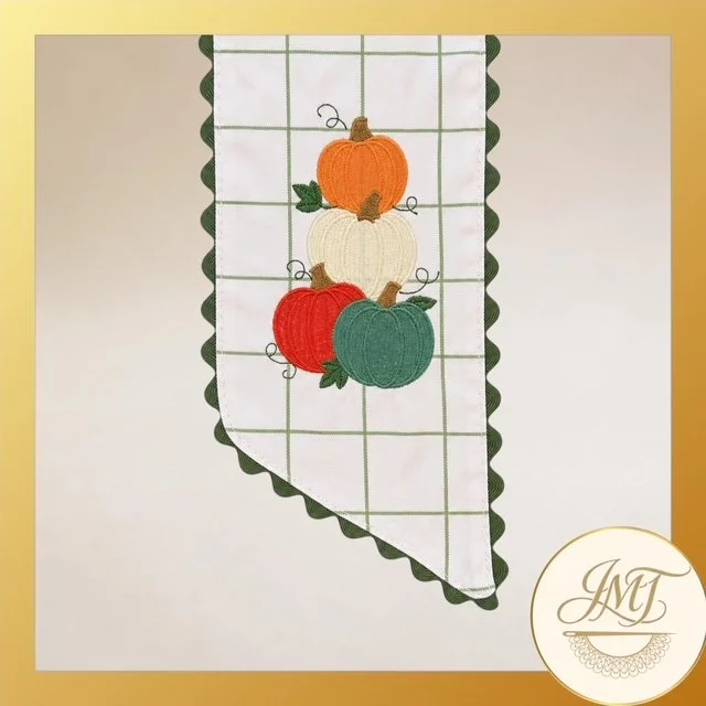 Stacked Pumpkins design on a green windowpane sash.